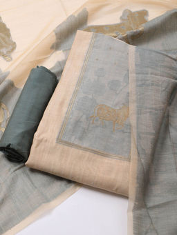 MEENA BAZAAR - Green Chanderi Unstitched Kurta with Bottom and Dupatta
