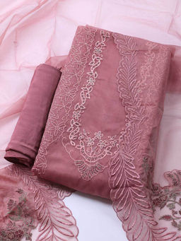 MEENA BAZAAR - Embroidered Purple Organza Unstitched Kurta with Bottom and Dupatta