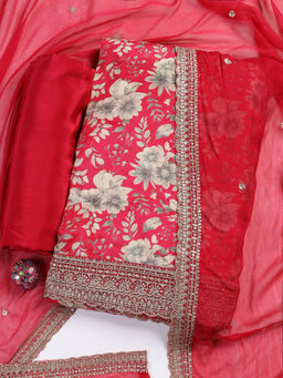 MEENA BAZAAR - Printed Pink Muslin Unstitched Kurta with Bottom and Dupatta