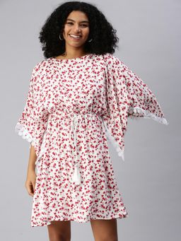 SHOWOFF - Women White Floral Boat Neck Dress