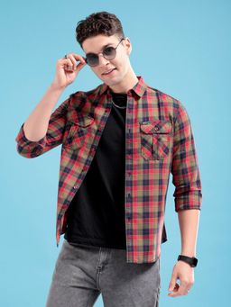 The Indian Garage Co - Men's Slim Fit Checkered Cutaway Collar Casual Shirt