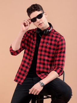 The Indian Garage Co - Men's Slim Fit Checkered Cutaway Collar Casual Shirt