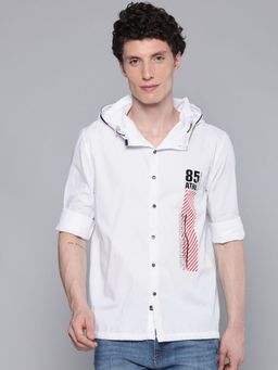 The Indian Garage Co - Men's Slim Fit Solid Casual Hooded Shirt