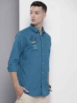 The Indian Garage Co - Men's Regular Fit Placement Print Spread Collar Casual Shirt