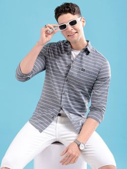 The Indian Garage Co - Men's Slim Fit Striped Cutaway Collar Casual Shirt