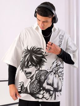 The Indian Garage Co - Men's Oversized Anime Print Half Sleeves Street Wear Shirt