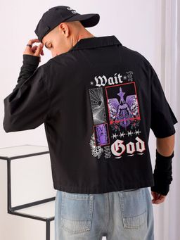 The Indian Garage Co - Men's Boxy Fit Graphic Print Half Sleeves Street Wear Cropped Shirt