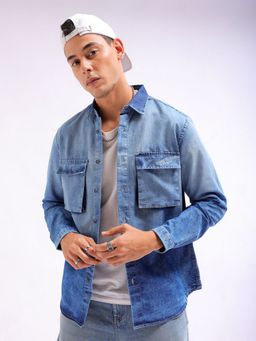 The Indian Garage Co - Men's Regular Fit Solid Double Flap Pocket Street Wear Denim Shirt