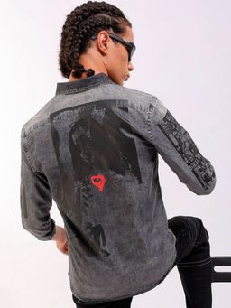 The Indian Garage Co - Men's Regular Fit Printed Casual Denim Shirt