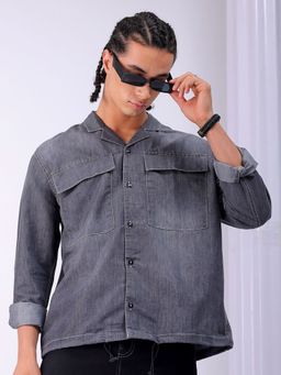 The Indian Garage Co - Men's Boxy Fit Solid Casual Denim Shirt