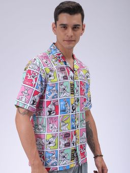 The Indian Garage Co - Men Loose Fit Looney Tunes Printed Cuban Collar Half Sleeves Shirt