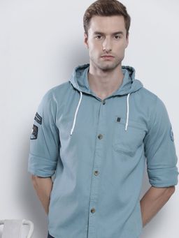 The Indian Garage Co - Men's Slim Fit Solid Hooded Casual Hooded Over Shirt