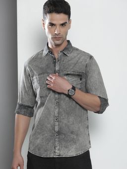 The Indian Garage Co - Men's Slim Fit Solid Spread Collar Casual Shirt