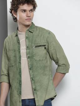 The Indian Garage Co - Men's Slim Fit Solid Spread Collar Casual Shirt
