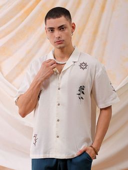 The Indian Garage Co - Men's Relaxed Fit Placement Embroidered Half Sleeves Shirt