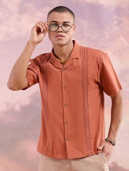The Indian Garage Co - Men's Relaxed Fit Solid Embroidered Half Sleeves Shirt