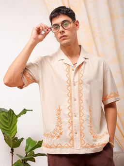 The Indian Garage Co - Men's Relaxed Fit Placement Embroidery Half Sleeves Shirt