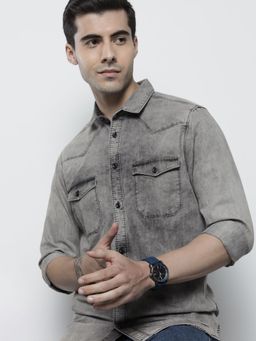 The Indian Garage Co - Men's Slim Fit Solid Street Wear Denim Shirt