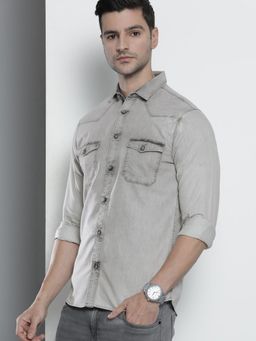 The Indian Garage Co - Men's Slim Fit Solid Street Wear Denim Shirt