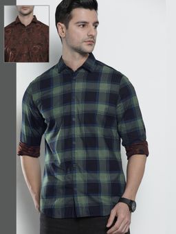The Indian Garage Co - Men's Slim Fit Checkered Reversible Spread Collar Casual Shirt