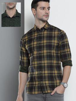 The Indian Garage Co - Men's Slim Fit Checkered Reversible Spread Collar Casual Shirt
