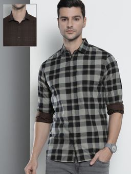 The Indian Garage Co - Men's Slim Fit Checkered Reversible Spread Collar Casual Shirt