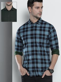 The Indian Garage Co - Men's Slim Fit Checkered Reversible Spread Collar Casual Shirt