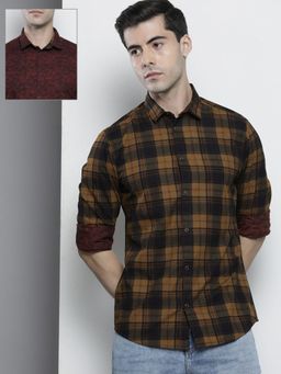 The Indian Garage Co - Men's Slim Fit Checkered Reversible Spread Collar Casual Shirt
