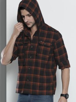 The Indian Garage Co - Men's Regular Fit Checkered Hooded Casual Over Shirt