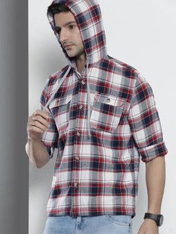 The Indian Garage Co - Men's Regular Fit Checkered Hooded Casual Over Shirt