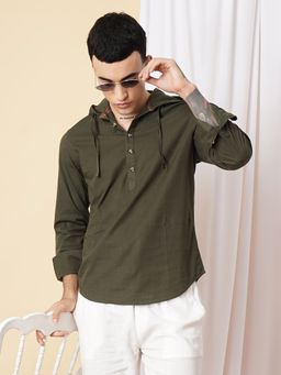 The Indian Garage Co - Men's Slim Fit Solid Hooded Casual Shirt