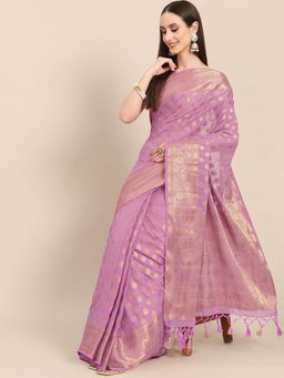 Odette - Mauve Georgette Woven Saree with Unstitched Blouse