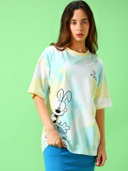 Bewakoof - Official Garfield Merchandise Women Multi Color Be Stupid Odie Tie & Dye T-Shirt