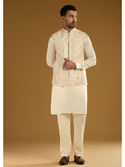 KALKI FASHION - Beige Banarasi Silk Kurta with Pant & Jacket