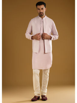 KALKI FASHION - Light Purple Kurta with Pant & Jacket For Men With Resham Work