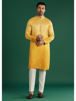KALKI FASHION - Yellow Silk Foil Kurta with Pant