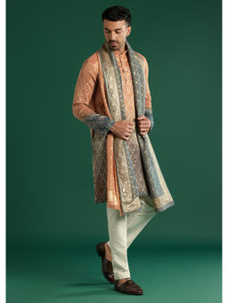 KALKI FASHION - Orange Ombre Silk Kurta with Pant & Dupatta