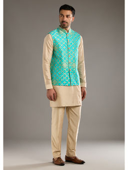 KALKI FASHION - Blue Silk Kurta with Pant & Jacket