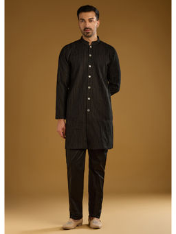 KALKI FASHION - Black Kurta with Pant & Jacket For Men With Beads Embroidered