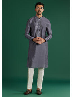KALKI FASHION - Charcoal Grey Silk Kurta with Pant