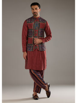 KALKI FASHION - Red Linen Kurta with Pant & Jacket