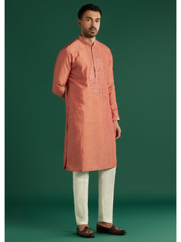 KALKI FASHION - Coral Silk Kurta with Pant