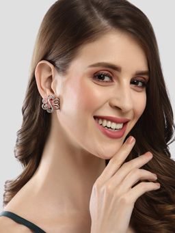 Karatcart - Rose Gold Plated Cubic Zirconia Studded Floral Shape Stud Earrings