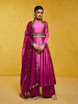 Almaari By Pooja - Ombre Pink Anarkali with Palazzo and Dupatta (Set of 3)