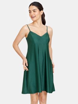 Zivame - Non Padded Wirefree Relaxed Fit Babydoll With Bikini Panty - Dark Green