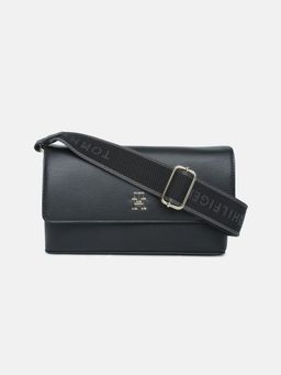 Tommy Hilfiger - Solid Black Polyurethane Sling Bag