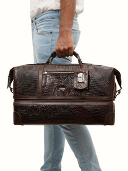 Hidesign - Unisex Leather Textured Brown Duffle Bag (L)
