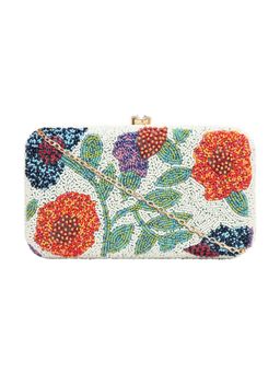 Horra - Women Silk Embellished Green Clutch with Detachable Strap (M)