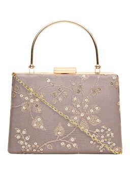 Horra - Women Silk Embellished Mauve Clutch with Detachable Strap (M)