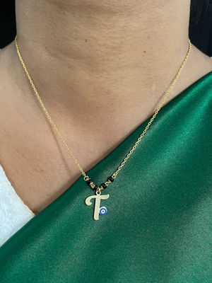 Digital Dress Room T Letter with Evil Eye Gold Short Mangalsutra